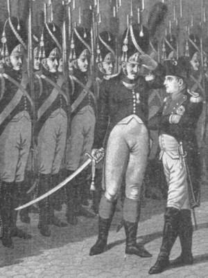 Officier de grenadiers à pied saluant Napoléon